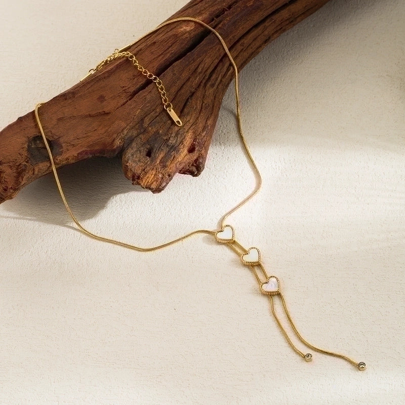 Vintage Style Solid Color Stainless Steel Plating Inlay Zircon 18k Gold Plated Necklace2