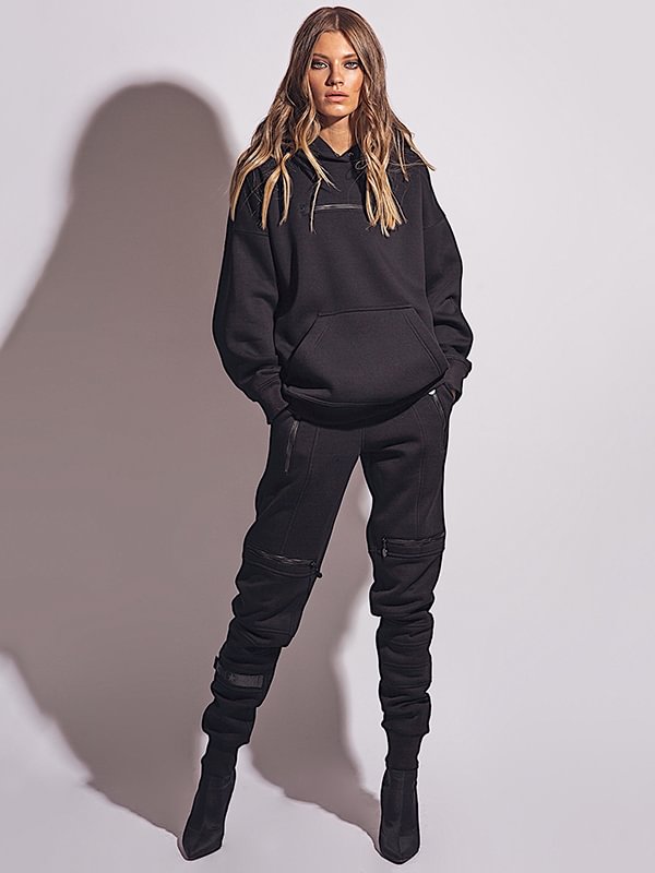 Stylish High-Waisted Solid Color Zipper Casual Sports Pants