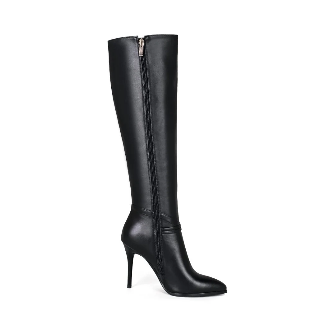 Women's Knee Boots Leather Thin Heels Shoes Dress Party Winter Knee High Boots-MERUMOTE