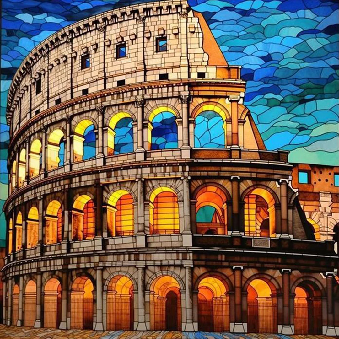 Glass Painting Colosseum Full 11CT DIY Stamped Cross Stitch Kit 45x45cm Decor