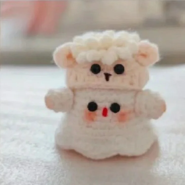 Lulusnow Handmade Pink Halloween Amigurumi Ghost Sheep Hat  Crochet Key Pendant Bag Accessories Key Pendant