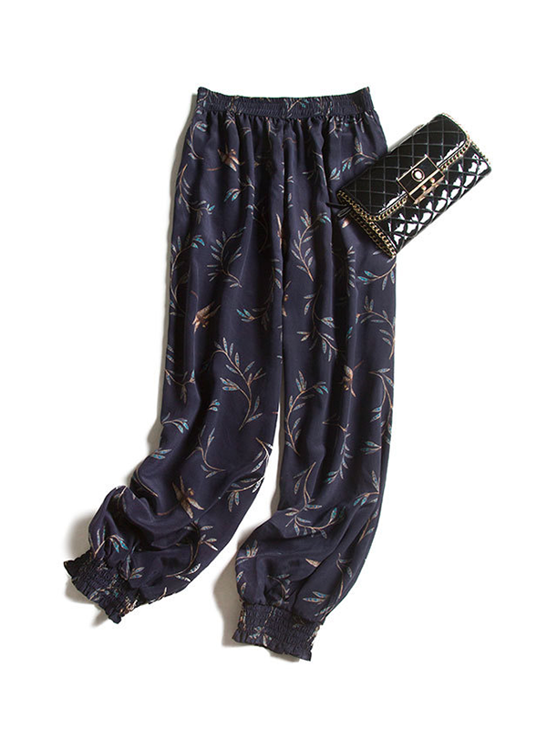 19 MOMME Pantalon en soie à taille élastique délicate avec ourlet élastique à deux poches- SOIE PLUS