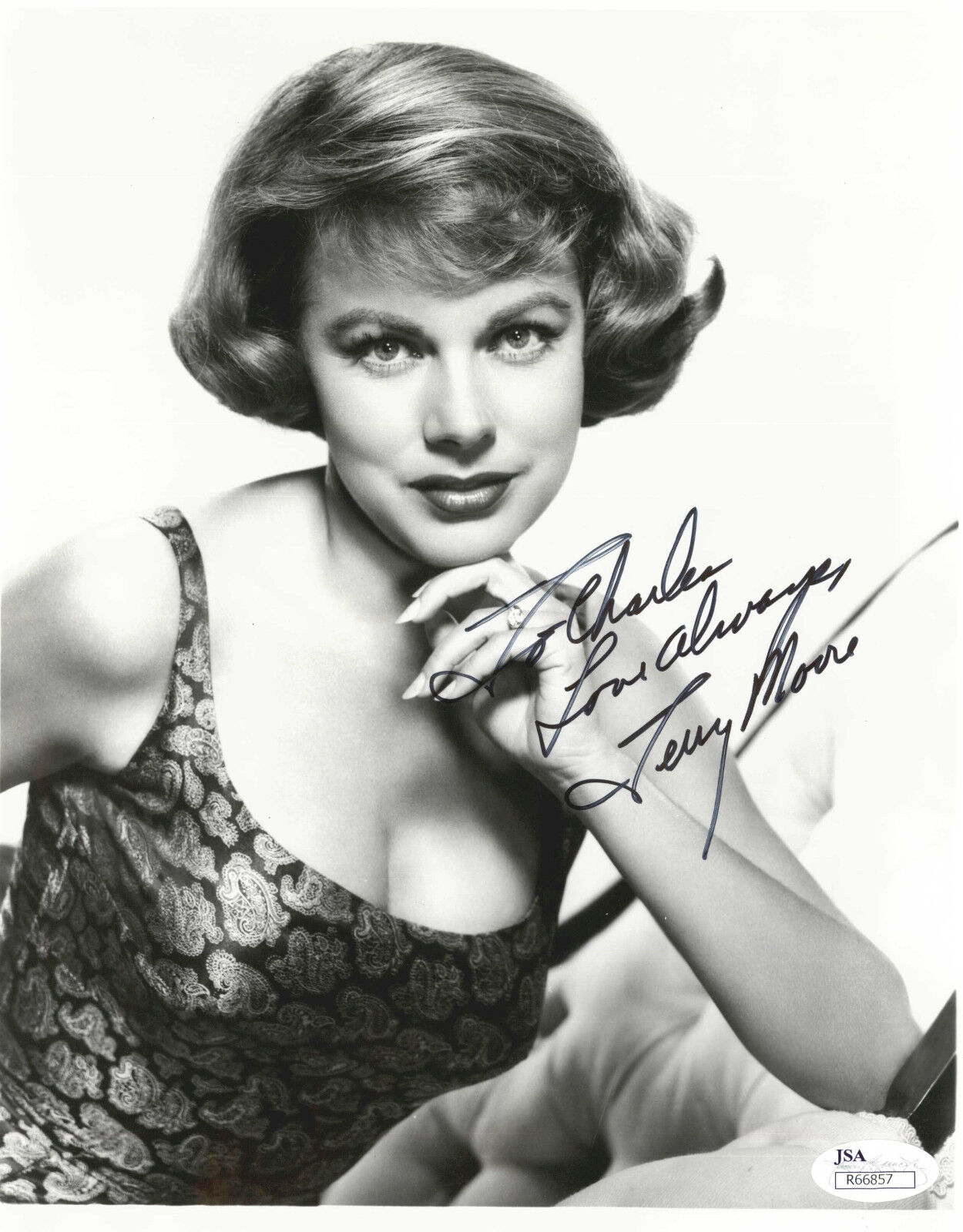 TERRY MOORE, ACTRESS, POSED NUDE IN PLAYBOY SIGNED 8X10 JSA AUTHEN. COA #R66857