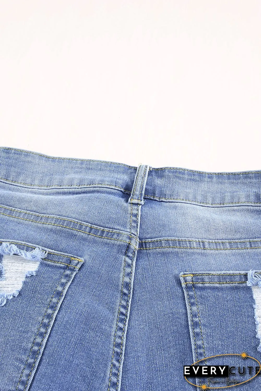 Sky Blue Ripped Tassel Bermuda Jean Shorts