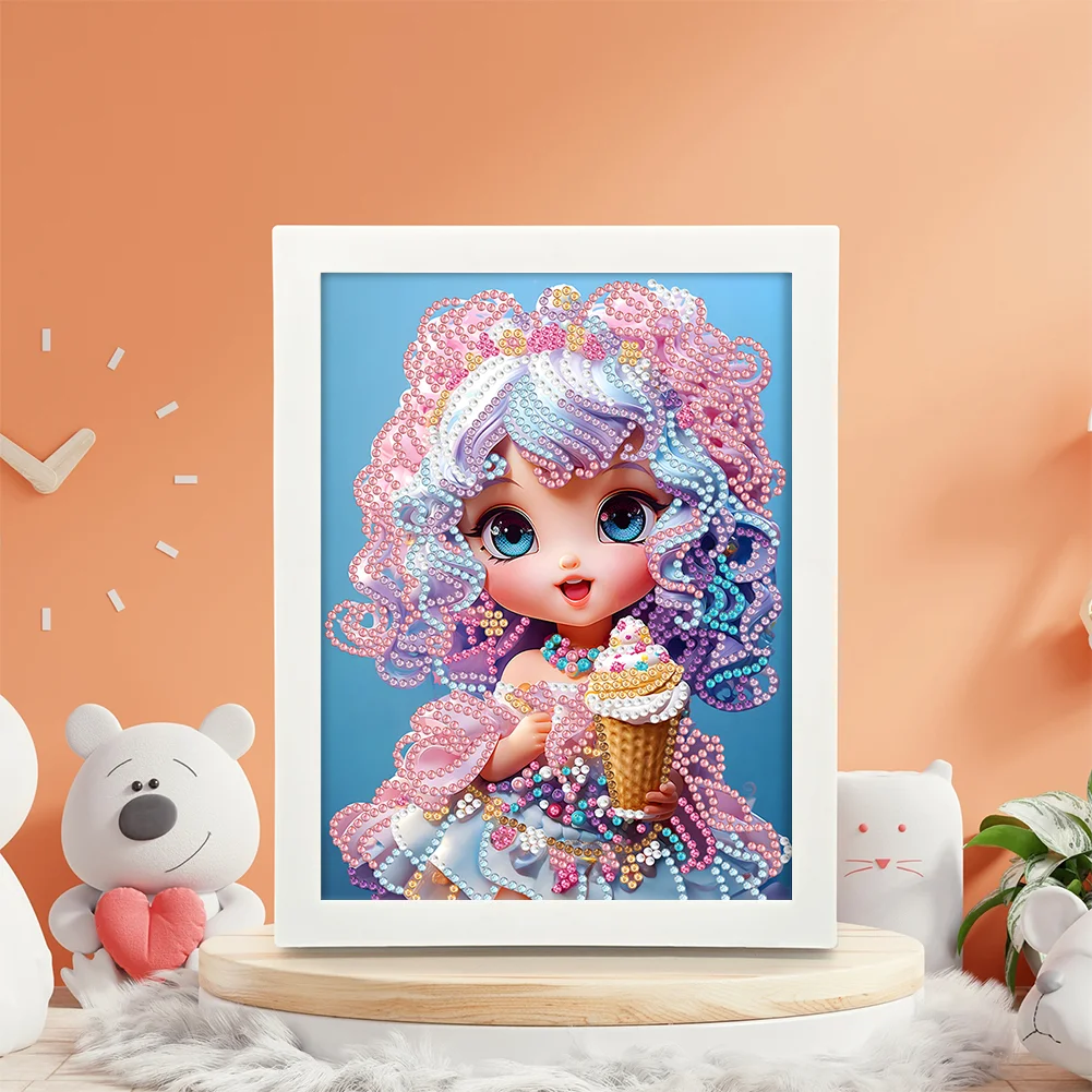 Diamond Painting - Partial Crystal Rhinestone Drill - Cartoon Girl(Canvas|15*20cm)【with Plastic Frame】