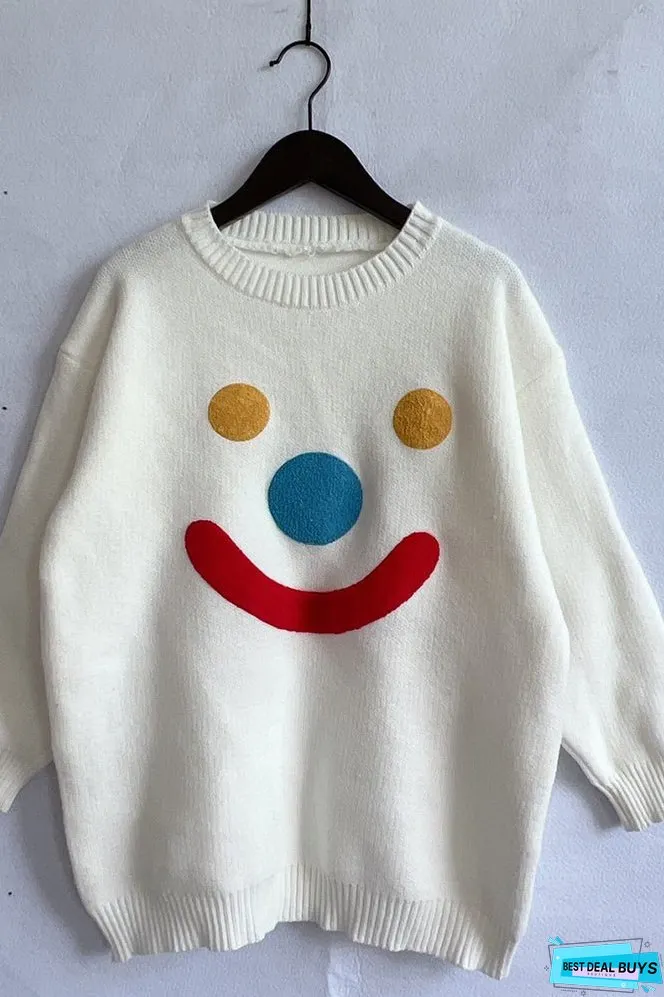 Clown Smile Knit Pullover Sweaters Winter Outfits
