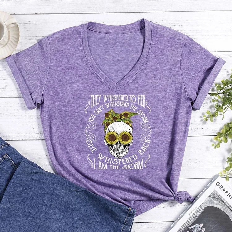 Skull Sunflower loves V-neck T Shirt-Annaletters