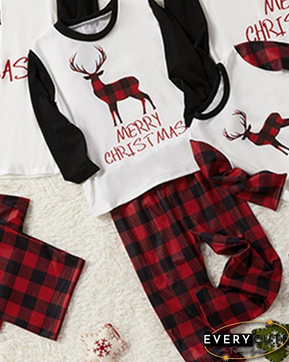 Kid's Cotton Elk Plaid Parent-Child Family Christmas Loungewear