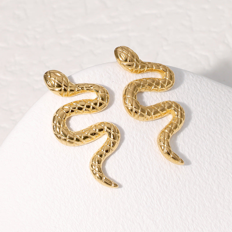 Snake Animal Chinese Zodiac Stainless Steel Electroplating Stud Earrings