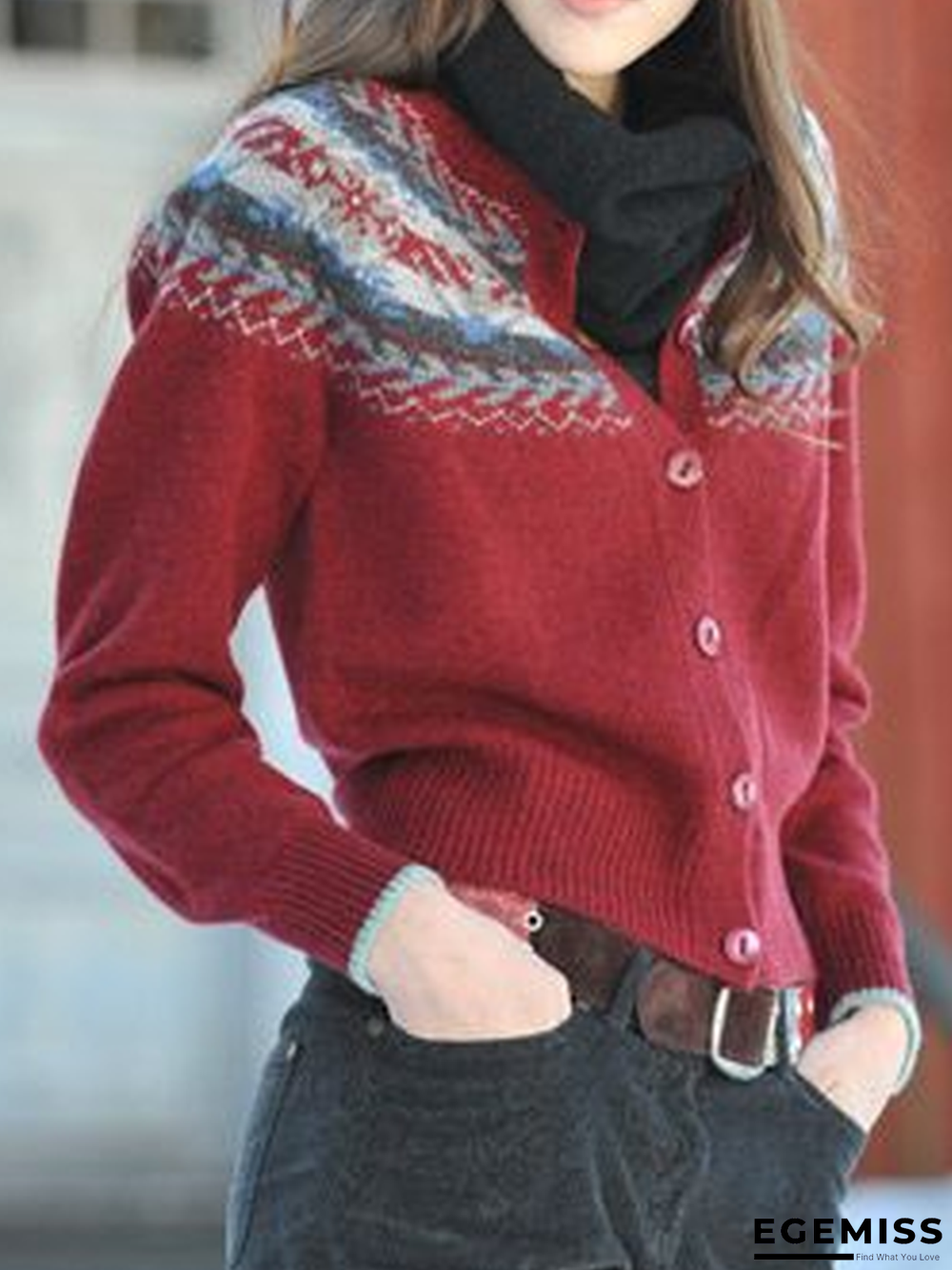 Red Round Neck Long Sleeve Sweater | EGEMISS