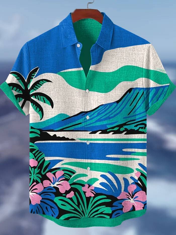Men's Hawaii Flower Travel Vacation Art Print Shirt