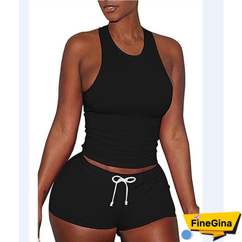 New Women Slim Loose Outfits Crop Top Short Sorts Drawstring Pants Casual Running Jumpsuits Yoga Rompers