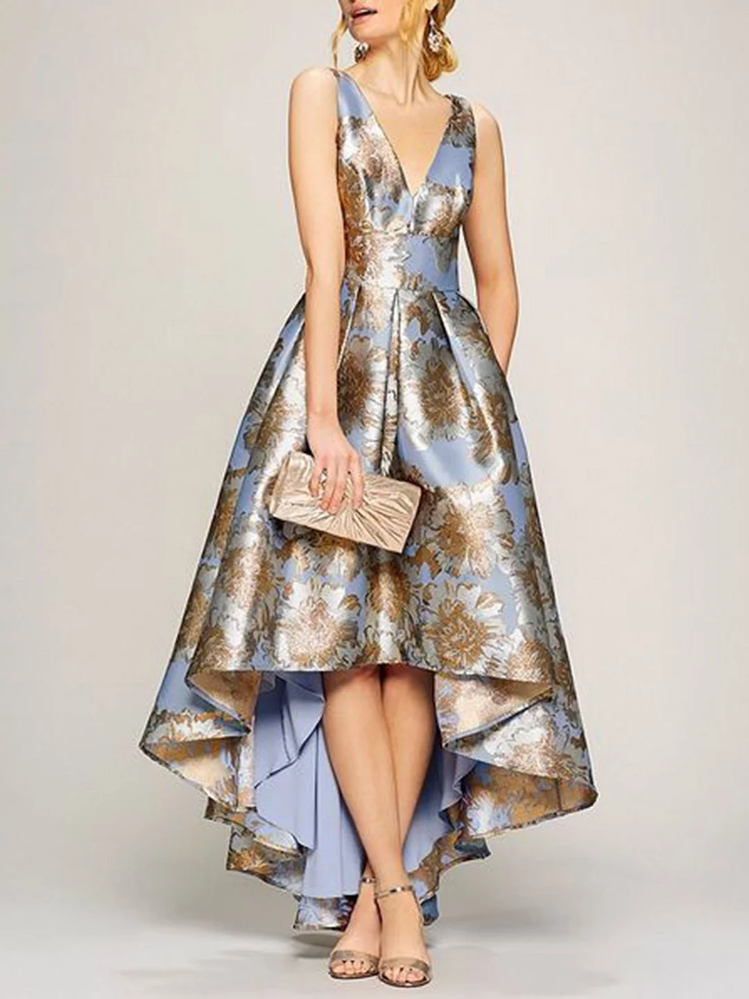 Asymmetric Printed Floral Sleeveless Elegant Prom Maxi Dress