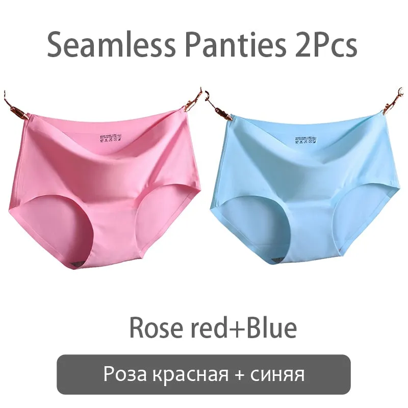 FINETOO Seamless Panties Women Ice Silk Underwear M-2XL Soft Female Underpants Big Size Seamless Underwear 2Pcs/set Girls Briefs