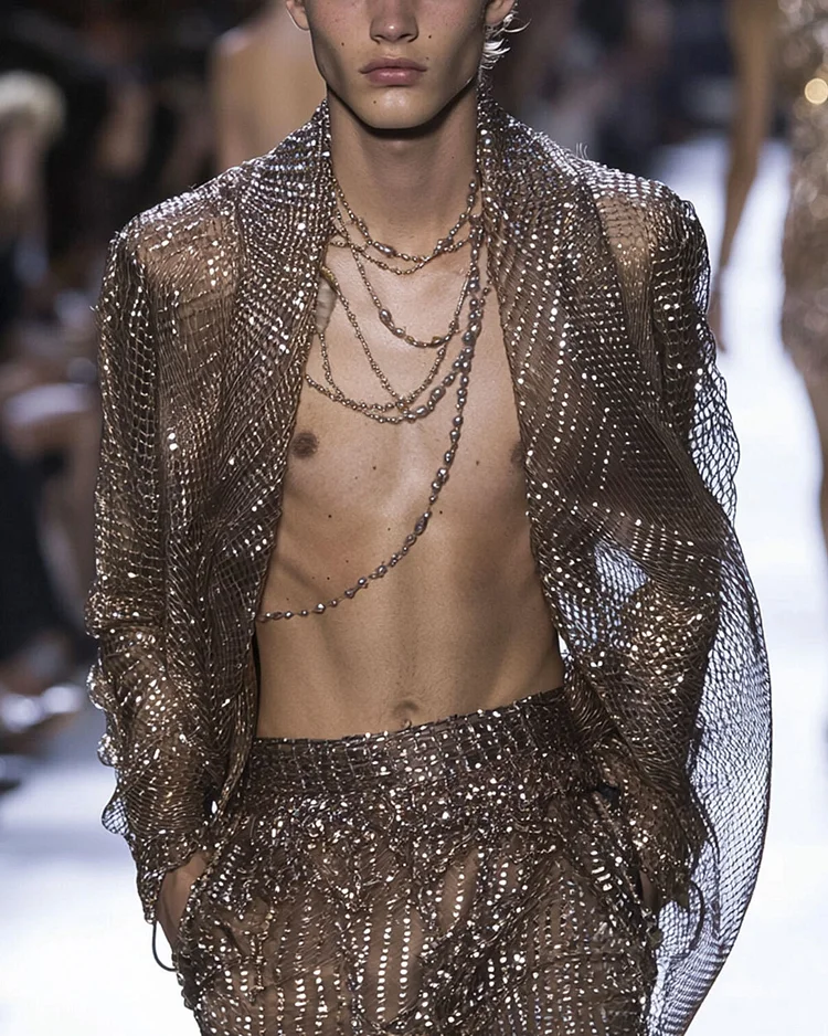 Men’s Fashion Shiny Sheer Long Sleeve Jacket