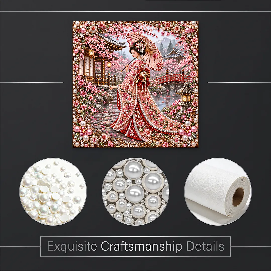 Special Shaped Diamond Painting Kit Geisha Cherry Blossom 40x40cm