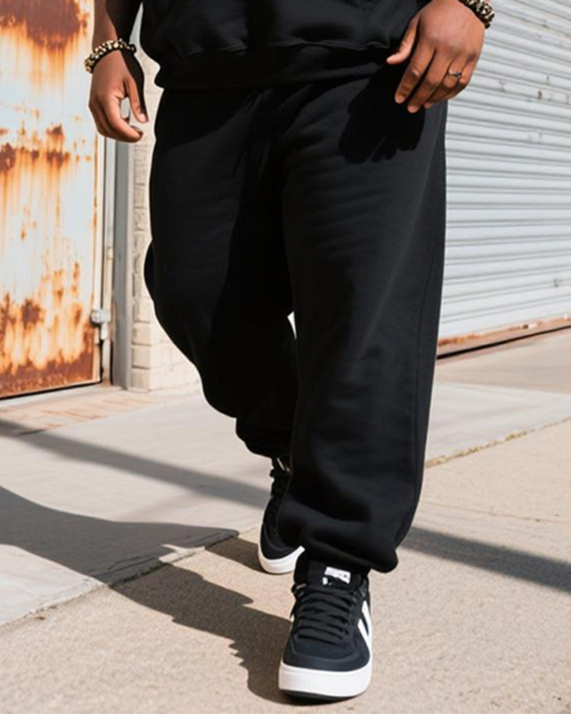 Big & Tall Men's Black Gothic Letter Print Hoodie Set