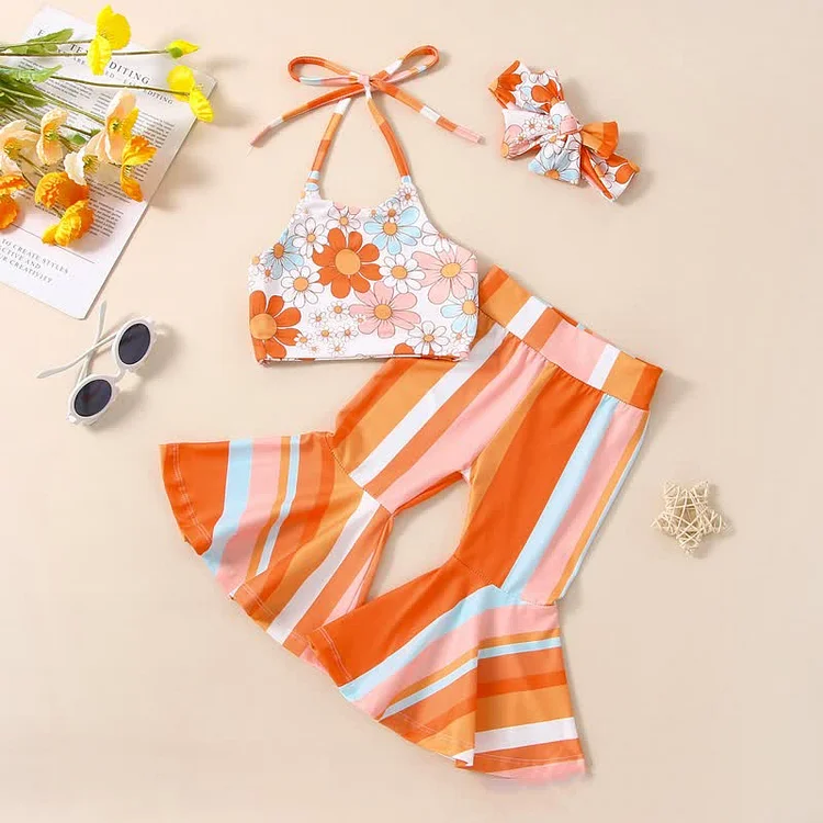 Baby Toddler Flower Camisole Pants Headband Set