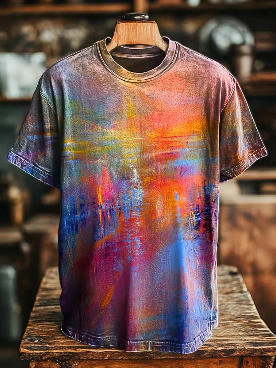 Eagerlys Unisex Vintage Abstract Color Art Print T-shirt Eagerlys