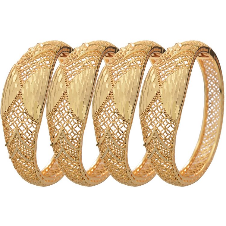 24k 4pcs/Lot Dubai Bangles For Women Girls Gold Color Ethiopian Exquisite Bracelet