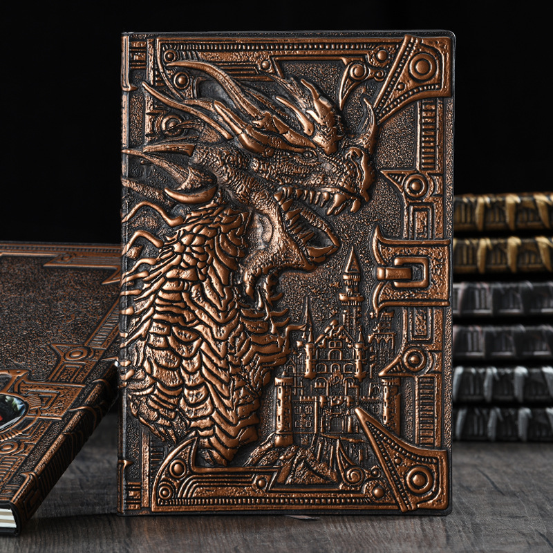 Retro PU Leather Notebook Notepad Retro Embossed Dragon Notebook Dinosaur European Notepad Travel Creative Notepad Notebook