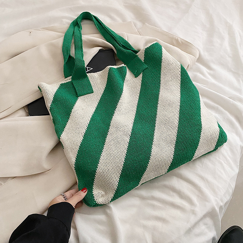 Literary casual knitted bag fashion contrast color striped bag
