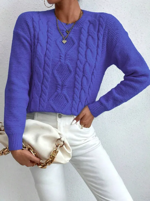 Nigikala Nigikala And Autumn Women's Fashion Round Collar Collar Knitted Sweater Thread Solid Color Top Lady