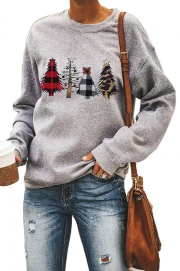 Christmas Tree Pullover Sweatshirt Gray-elleschic