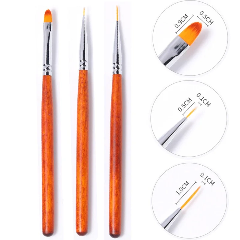 3pcs/Set Nail Brush Nail Art Acrylic Liquid Powder French Stripes Lines Liner Painting Design Brush Dotting Picking Pen Tool-Nail Inspo