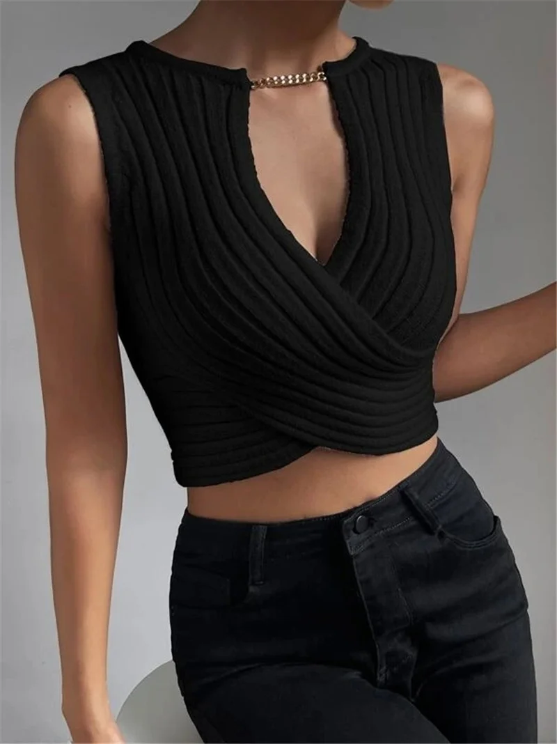 Athvotar Athvotar And Winter Repair Chain Decoration Design Cross-Knit Sweater Bottom Shirt