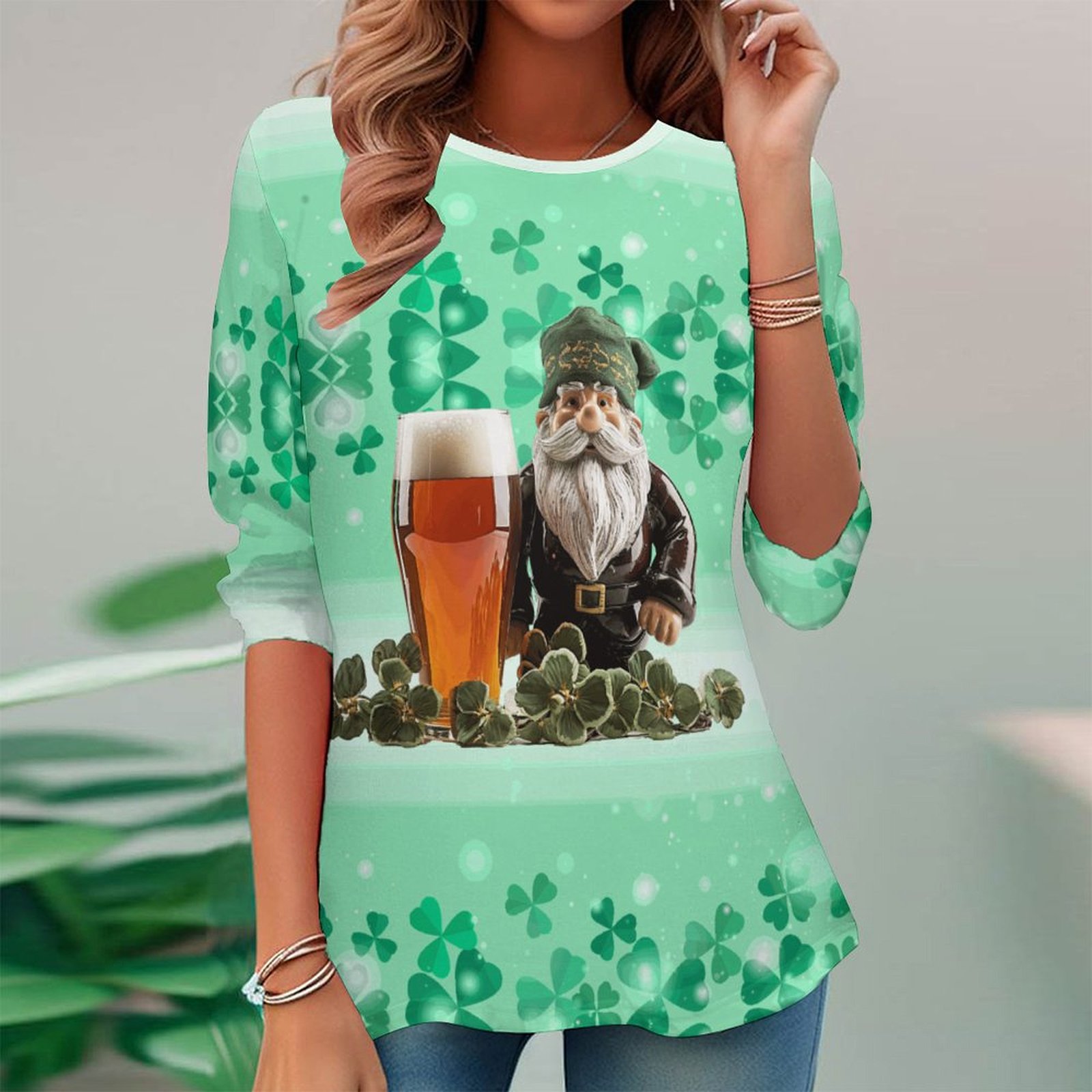 Women Long Sleeve V-neck Graphic Floral Printed Top
