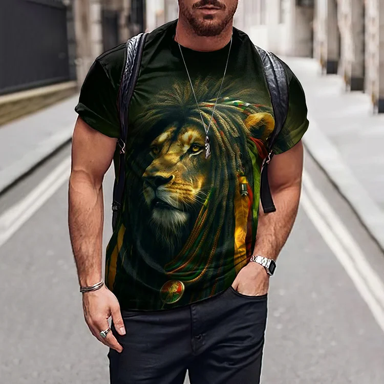 BrosWear Reggae Lion Printed Casual T Shirt