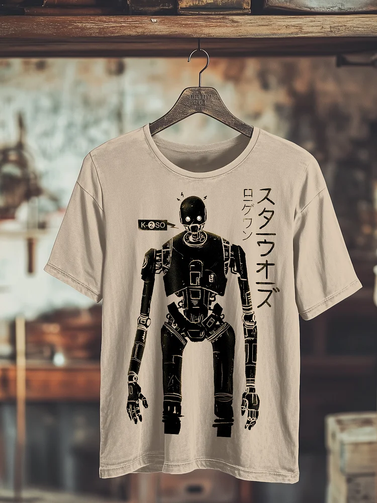 Men's Robot Japanese Art Print Cotton Casual T-Shirt
