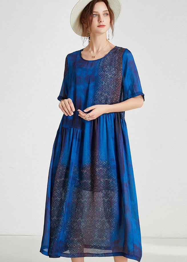 VCSHOES Blue O-Neck Patchwork Summer Dresses Half Sleeve