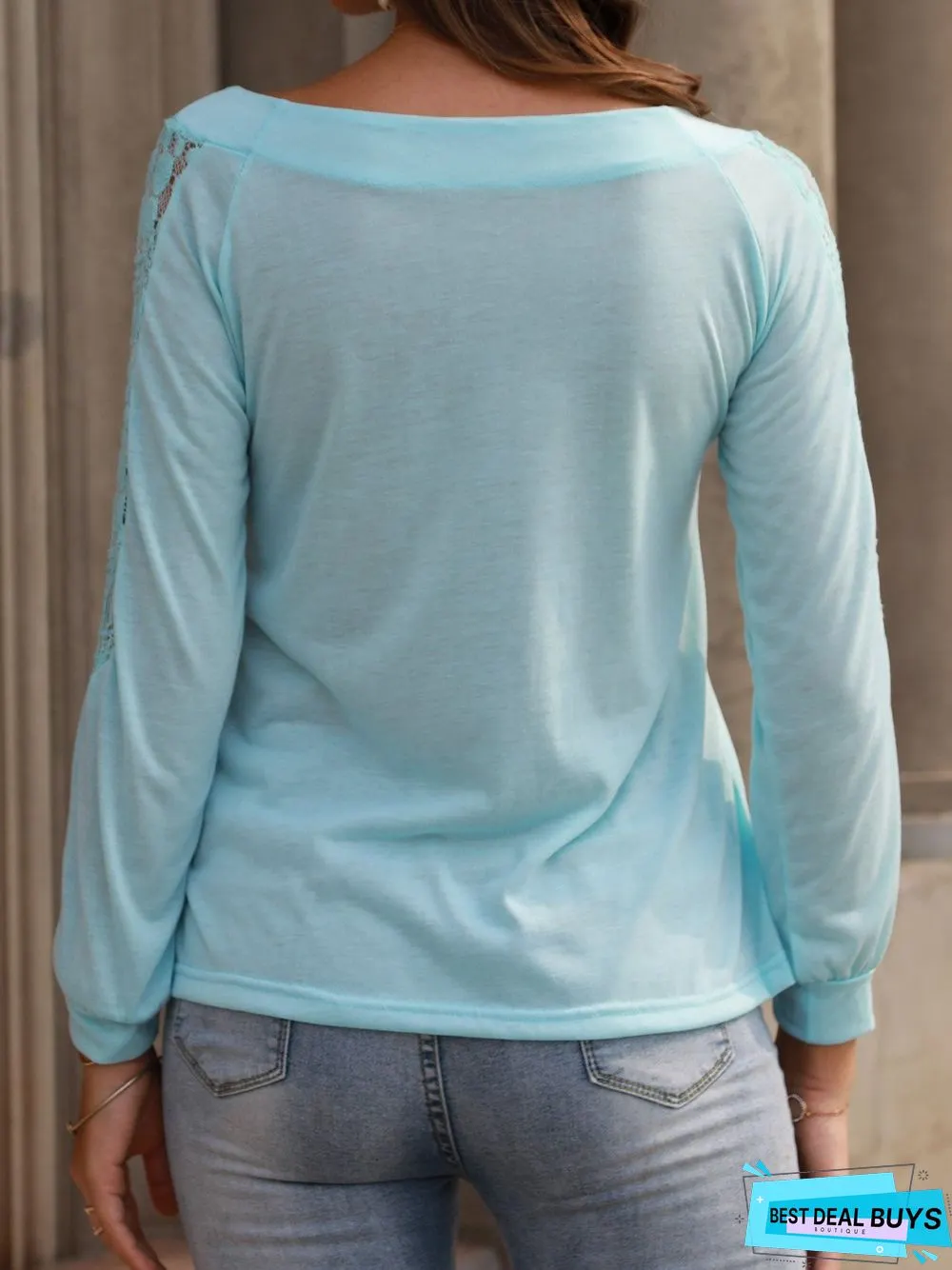 Crew Neck Long Sleeve Casual Cutout T-shirt