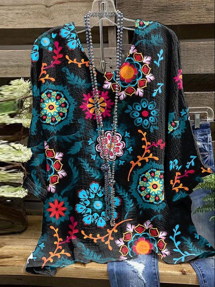 Ladies' Floral Print Vintage Casual Top
