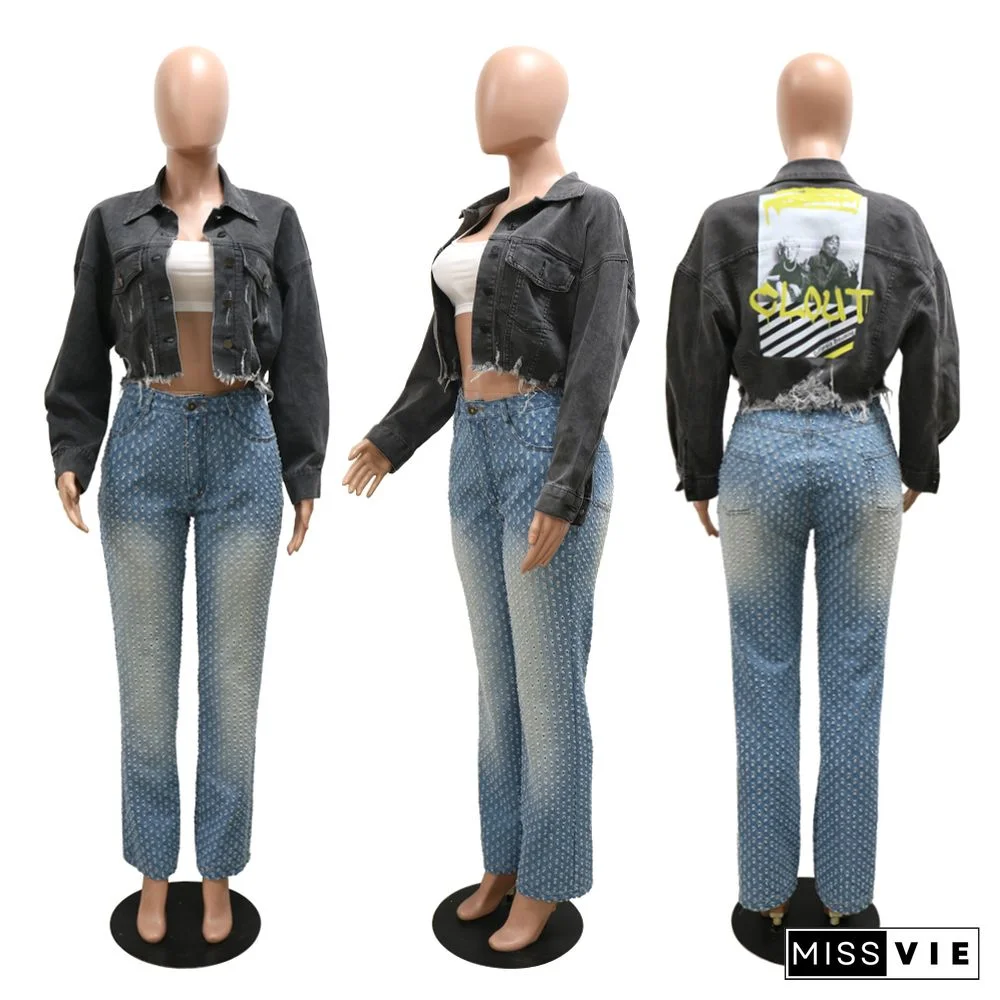 Vintage Outerwear Button Down Cropped Denim Jacket