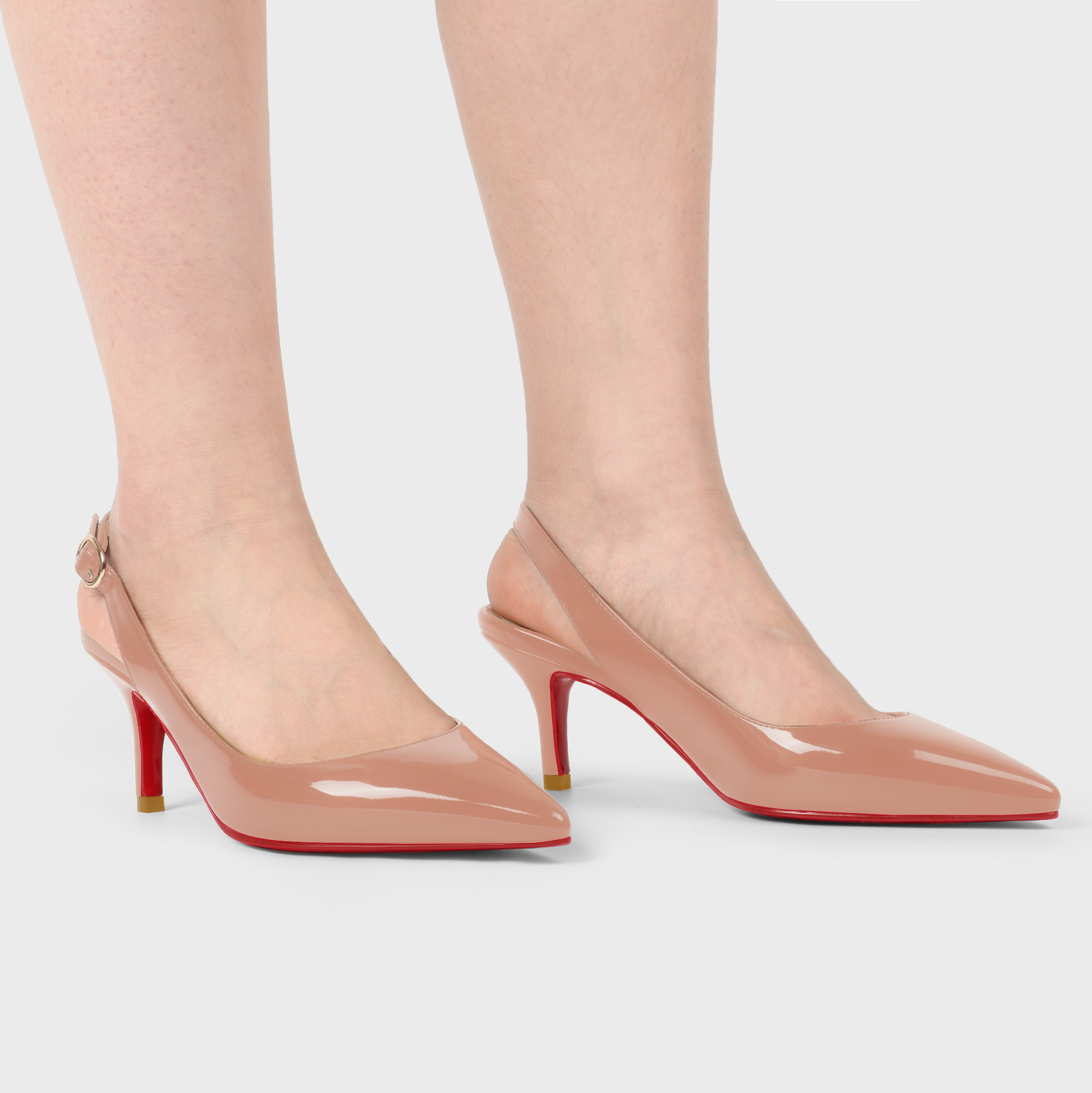 2.36" Women's Pointed Toe Slingback Red Bottom Shoes Kitten Heel Pumps Patent-MERUMOTE