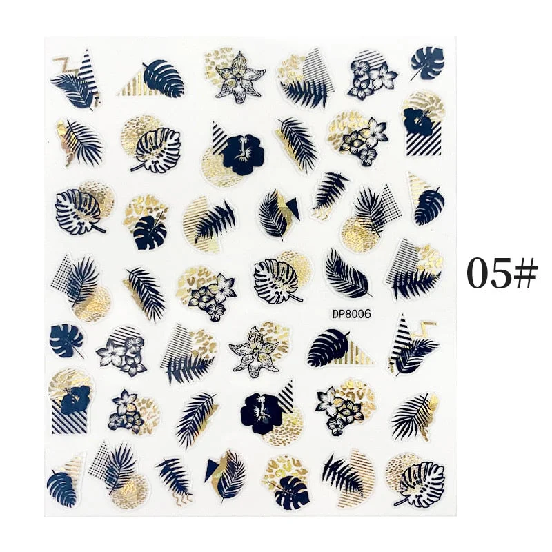 1 Sheet Bronzing Abstract Color Block 3D Nail Sticker Art Letters Design Transfer Sliders Paper DIY Manicuring Wraps