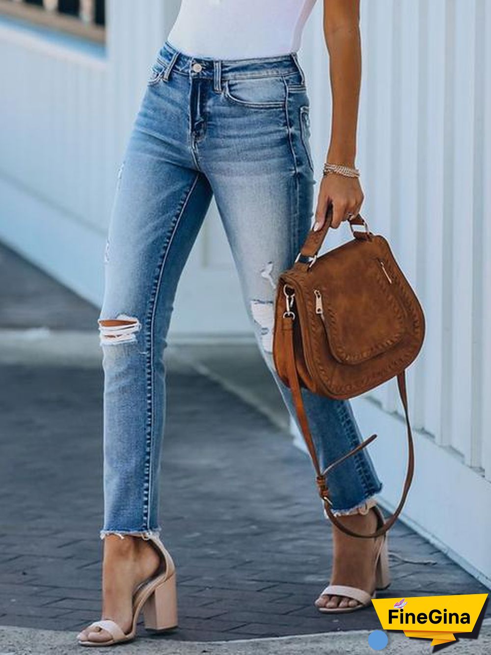 Bibbed Slim-Fit Stretchy Casual Jeans