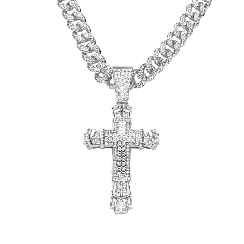 Hip-hop Cross Alloy Plating Inlay Rhinestones Men’s Pendant Necklace