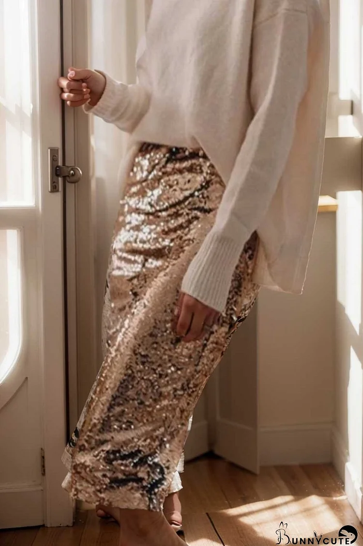 women s skirts sequined skinny slit midi skirt