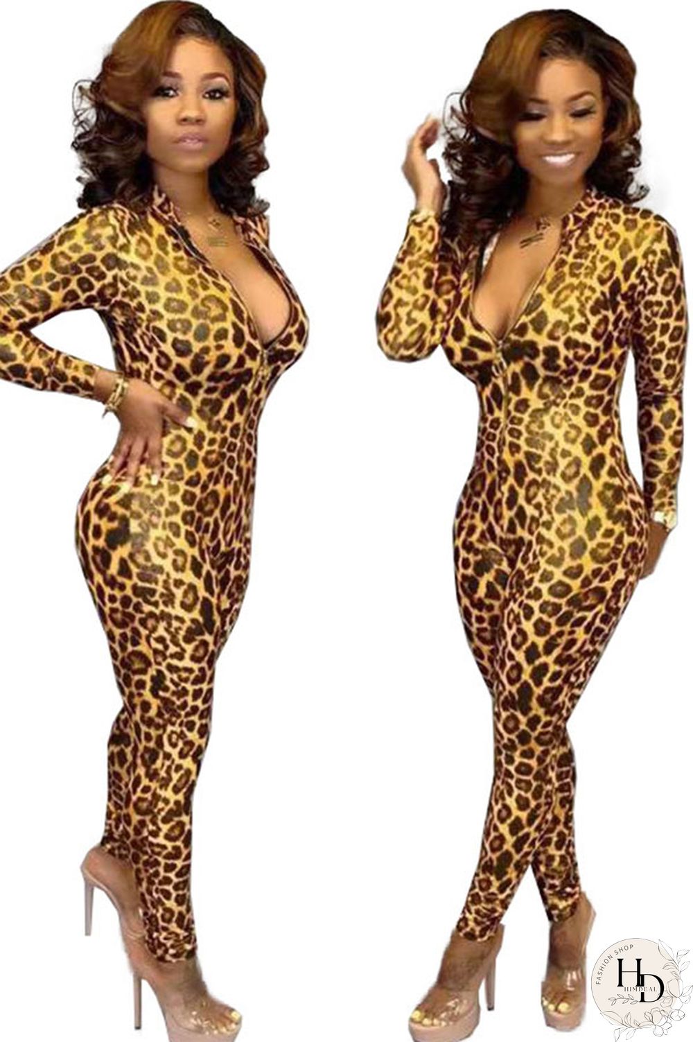 Blue Sexy Print Polyester Long Sleeve O Neck Jumpsuits