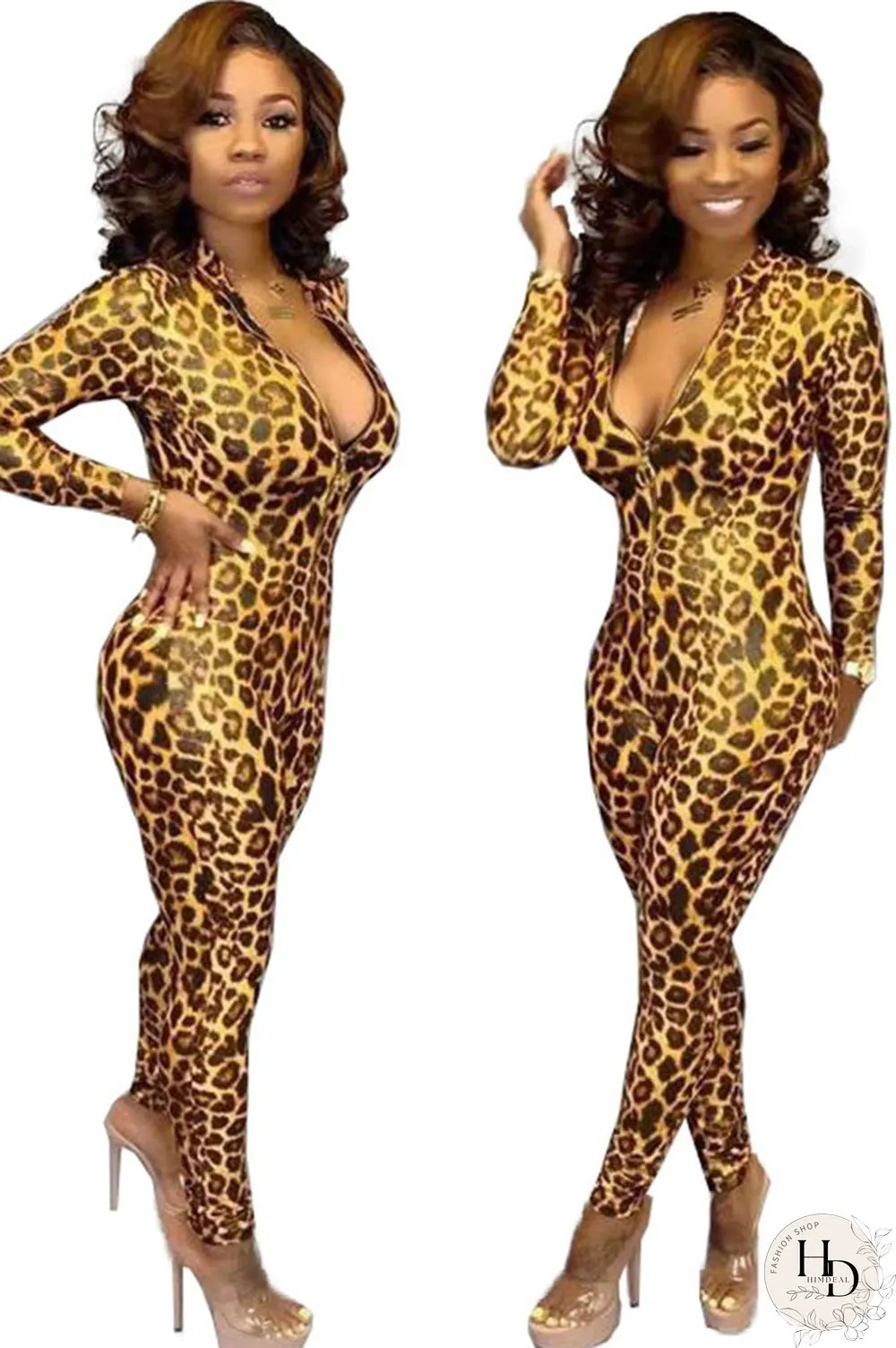 Blue Sexy Print Polyester Long Sleeve O Neck Jumpsuits