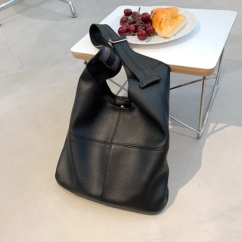 Big Soft PU Leather Shoulder Bags for Women 2021 hit Handbag Fashion Designer Simple Shoulder Purses Ladies High Capacity