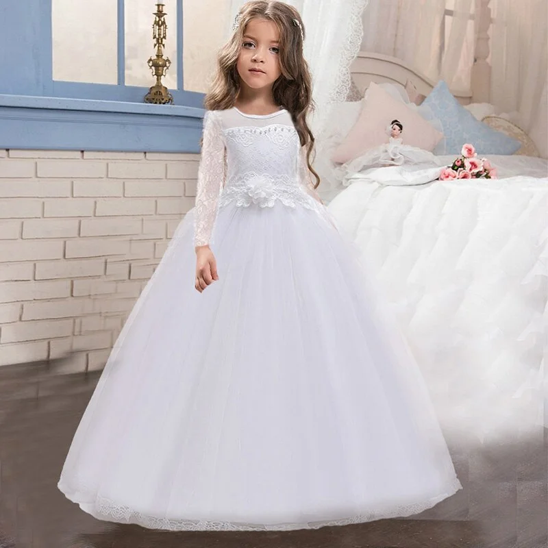Uveng Girls White Pink Long Bridesmaid Dress Baby Kids Gown Clothes Children Princess Party Wedding Evening 10 12 13 Y Vestidos