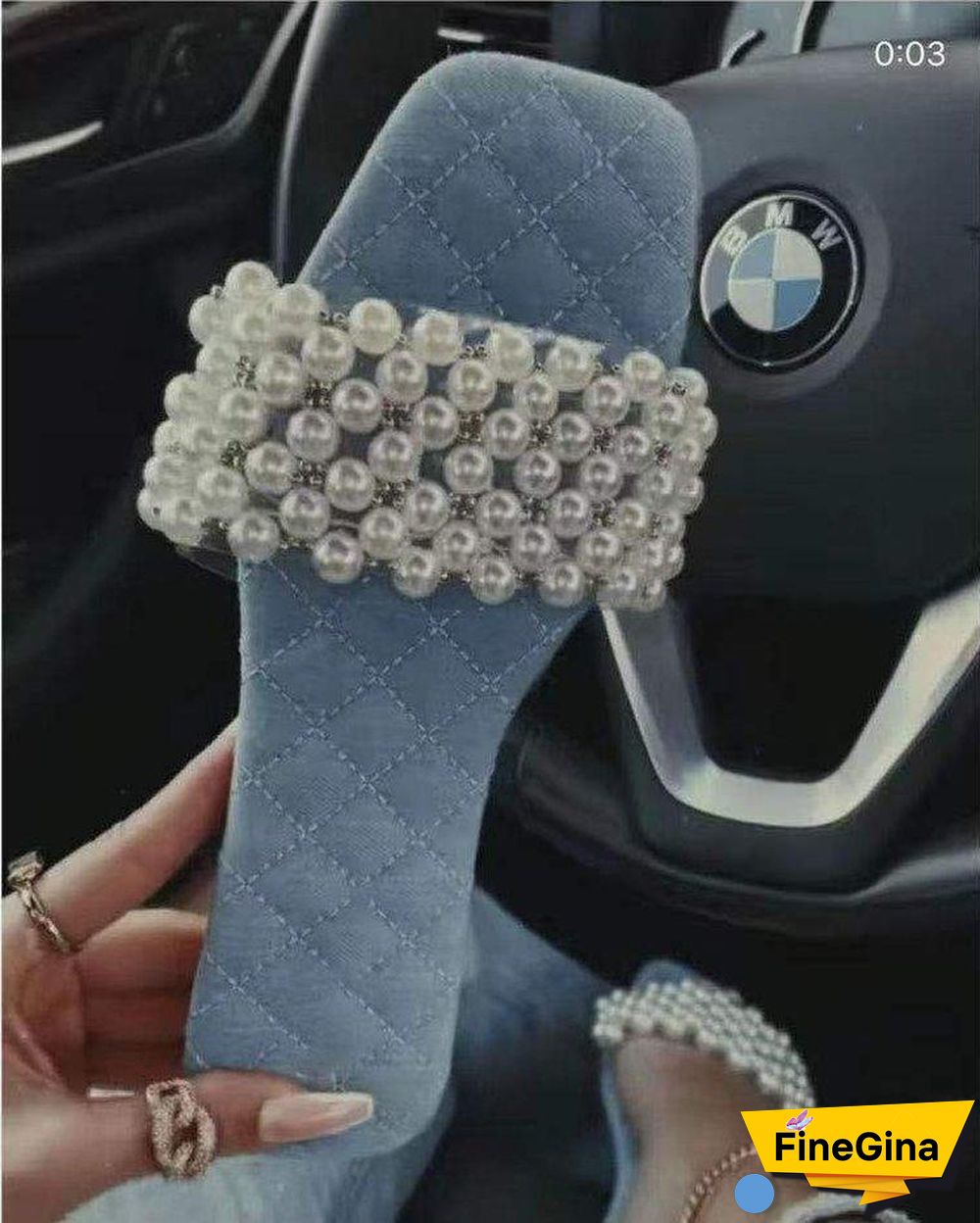 Elegant Square Toes Beads Plat Slipper