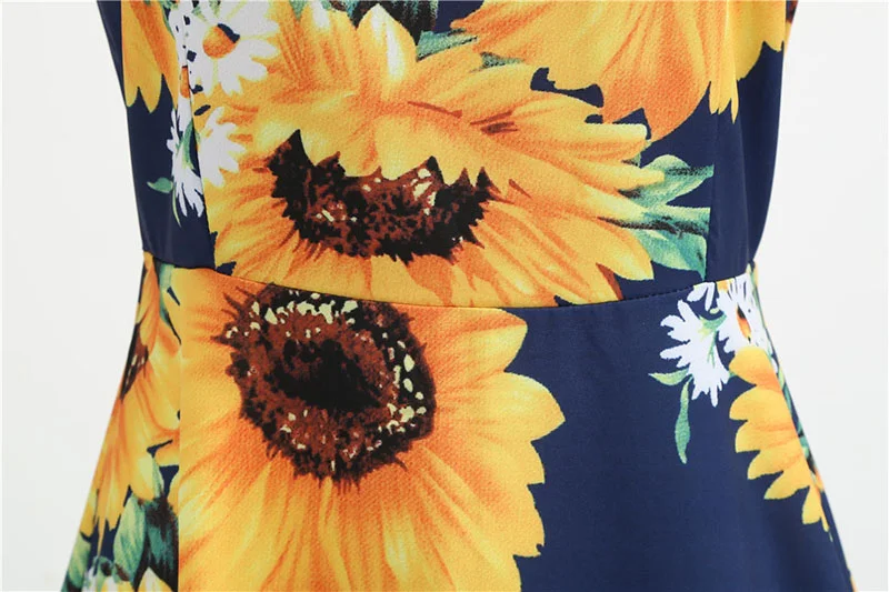 Churchf Sexy Spaghetti Strap Swing Vintage Rockabilly Dresses Floral Summer Beach Dress Women  White Boho Sunflower Midi Dresses-Outfit Ideas