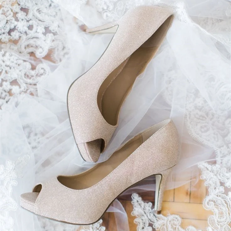 Beige Wedding Shoes Elegant Peep Toe Stiletto Heel Pumps for Women |FSJ Shoes
