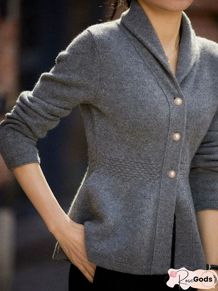 Casual Plain Shawl Collar Wool/Knitting Sweater Coat